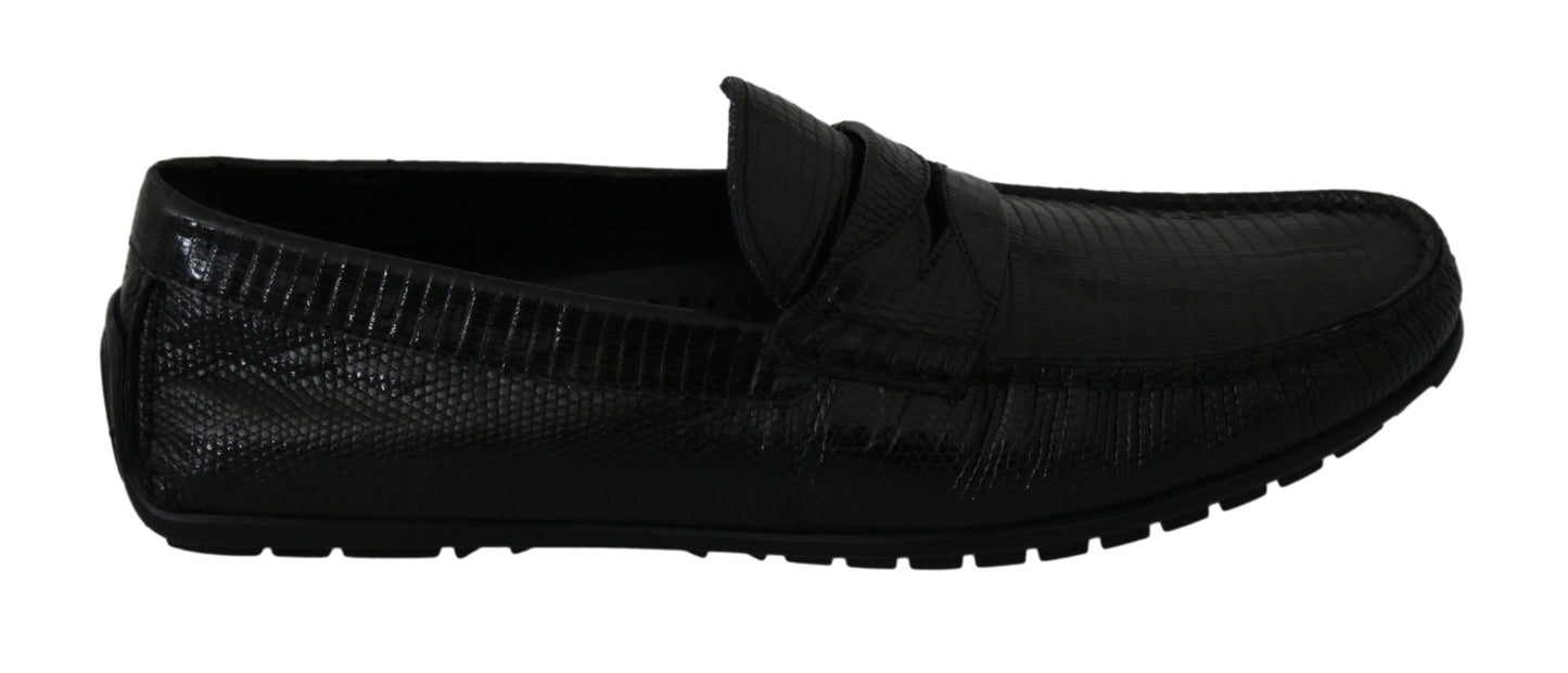 Dolce & Gabbana Exquisite Black Lizard Leather Loafers