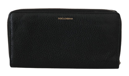 Portefeuille continental zippé en cuir noir Dolce &amp; Gabbana