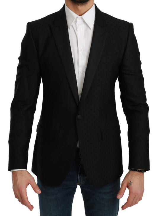 Dolce &amp; Gabbana Elegante blazer negro de mezcla de lana con lunares