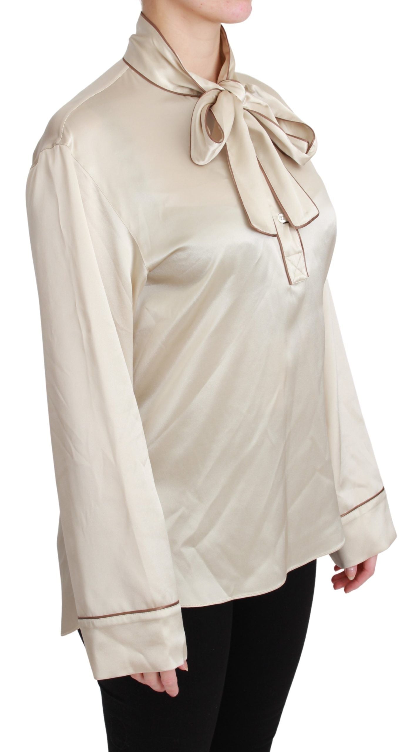 Blouse en satin de soie beige Dolce &amp; gabbana avec broderie reine