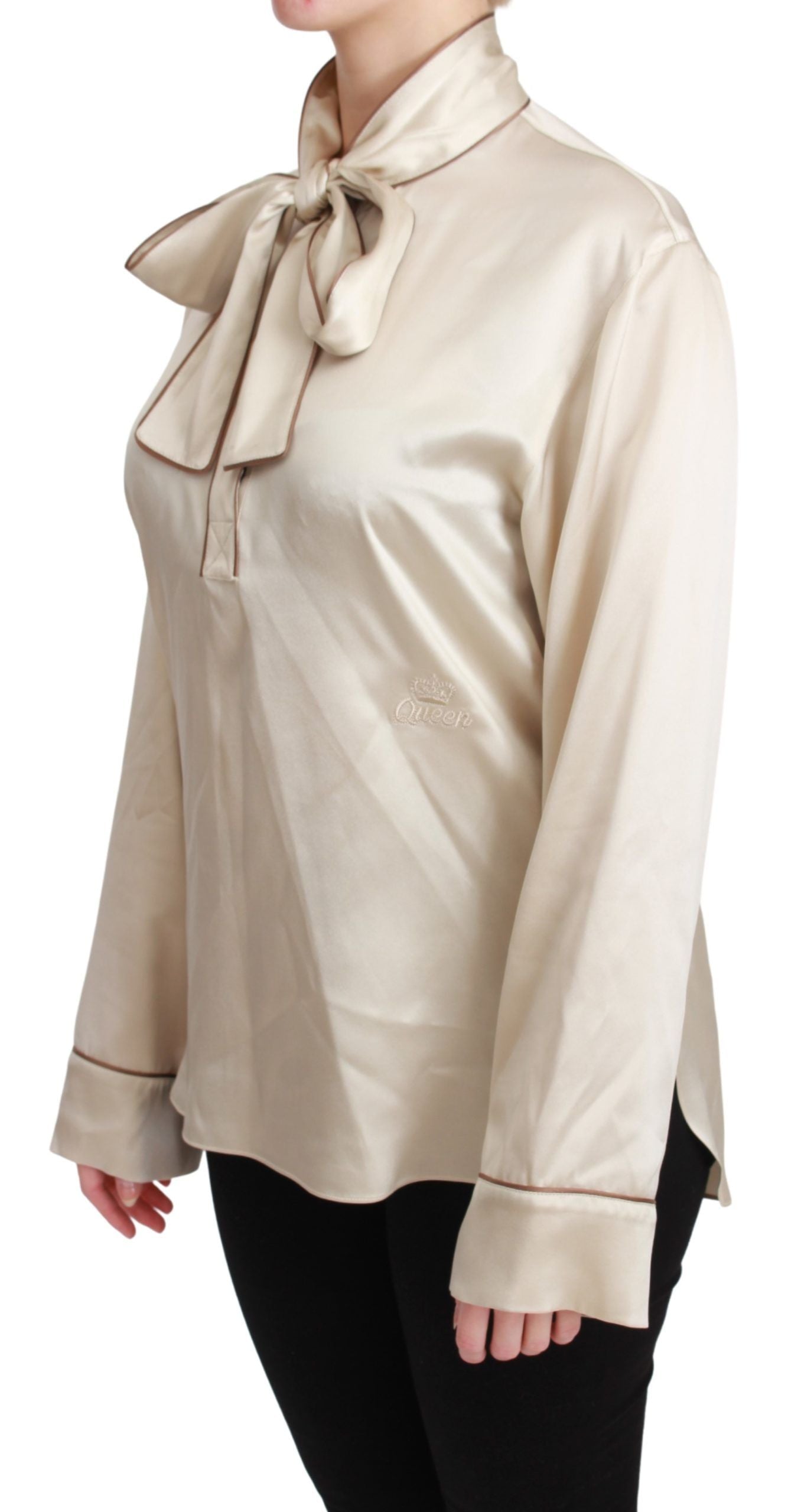 Blouse en satin de soie beige Dolce &amp; gabbana avec broderie reine