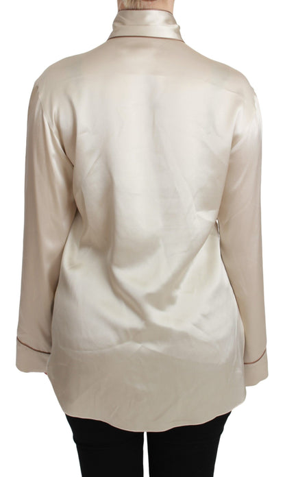 Blouse en satin de soie beige Dolce &amp; gabbana avec broderie reine