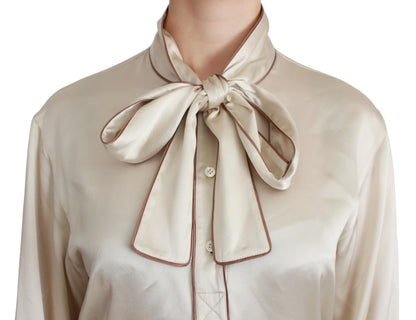 Blouse en satin de soie beige Dolce &amp; gabbana avec broderie reine