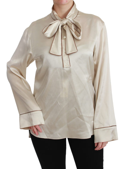 Blouse en satin de soie beige Dolce &amp; gabbana avec broderie reine