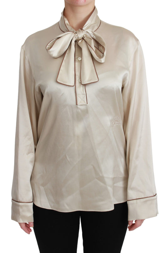 Blouse en satin de soie beige Dolce &amp; gabbana avec broderie reine