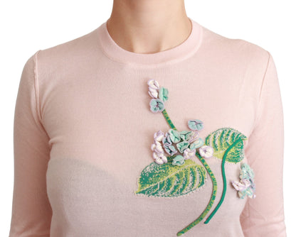 Dolce & Gabbana Silk Blend Floral Embroidered Sweater