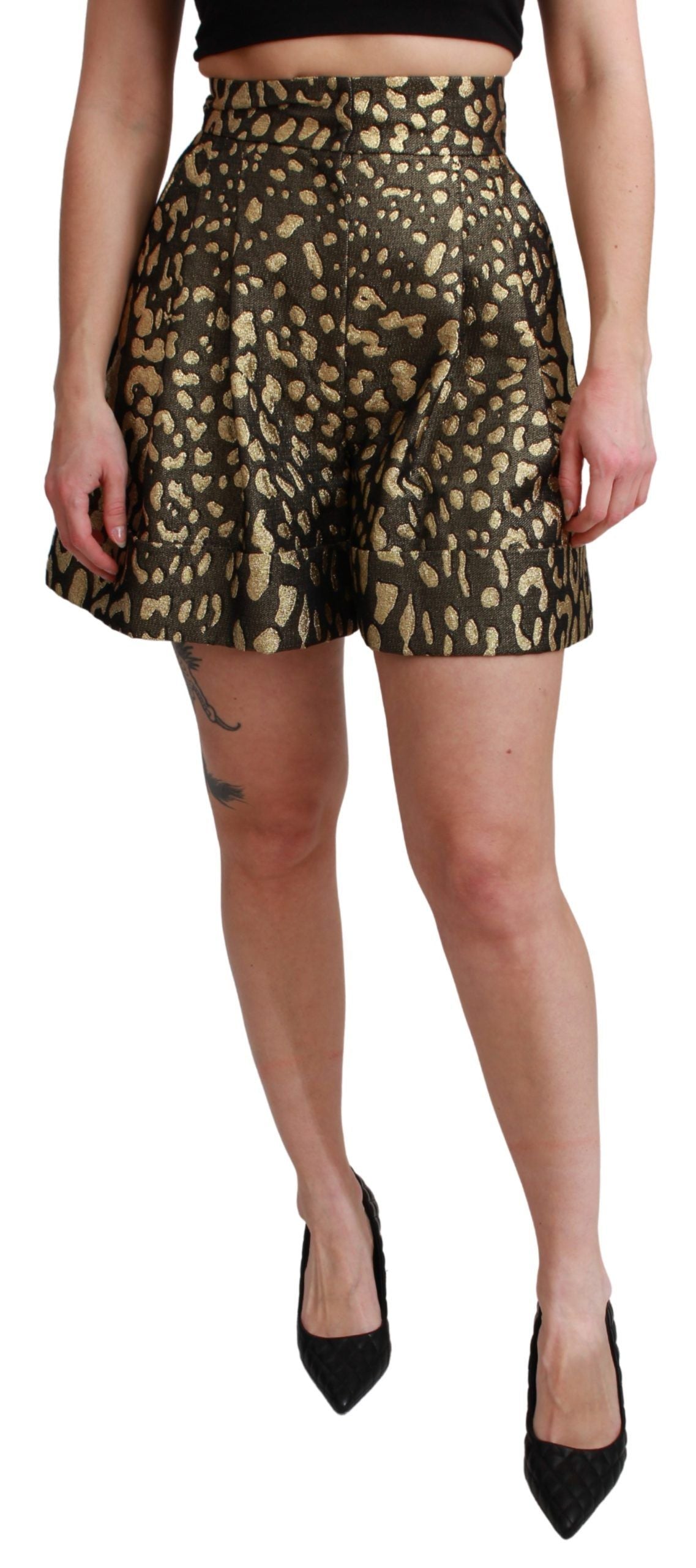 Dolce &amp; gabbana short de luxe taille haute noir et or