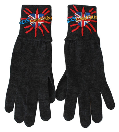 Gants unisexes en laine vierge grise Dolce &amp; gabbana