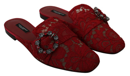 Dolce &amp; Gabbana - Chaussures plates rouge radiant avec ornements en cristal