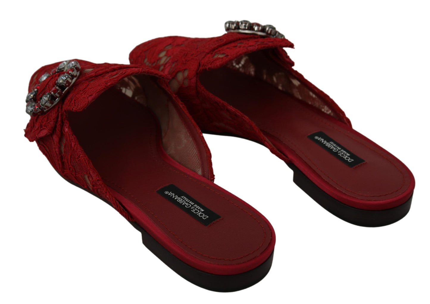 Dolce &amp; Gabbana - Chaussures plates rouge radiant avec ornements en cristal