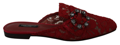 Dolce &amp; Gabbana - Chaussures plates rouge radiant avec ornements en cristal