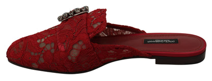 Dolce &amp; Gabbana - Chaussures plates rouge radiant avec ornements en cristal