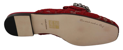 Dolce &amp; Gabbana - Chaussures plates rouge radiant avec ornements en cristal