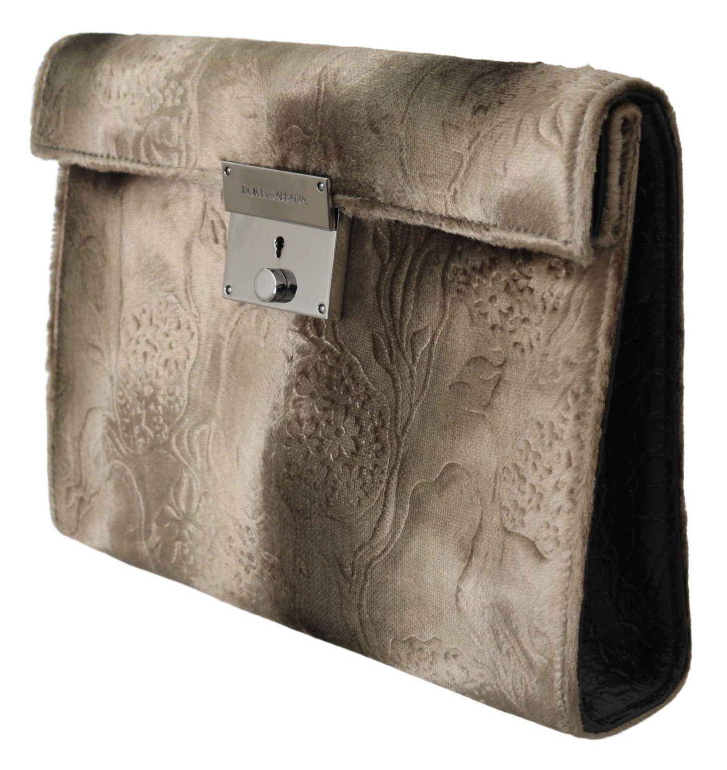 Dolce &amp; gabbana pochette porte-documents en cuir à imprimé croco en velours beige