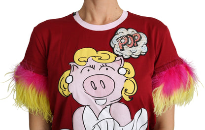 Dolce &amp; Gabbana - T-shirt ras du cou à imprimé cochon rouge