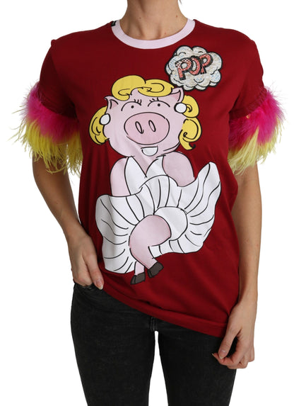 Dolce &amp; Gabbana - T-shirt ras du cou à imprimé cochon rouge