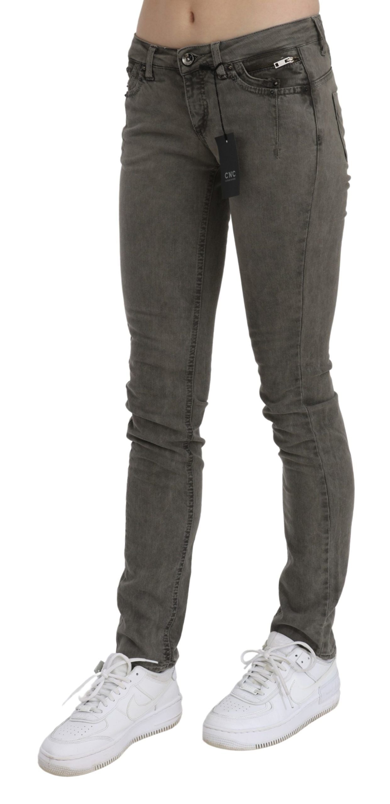 Costume national jean slim en coton gris