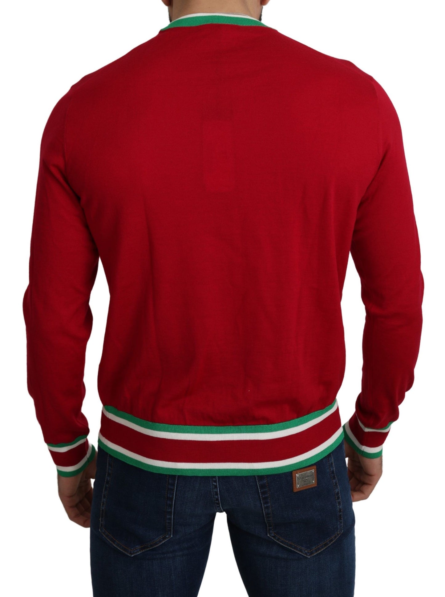 Dolce &amp; Gabbana Elegante jersey rojo de lana y seda con cuello redondo