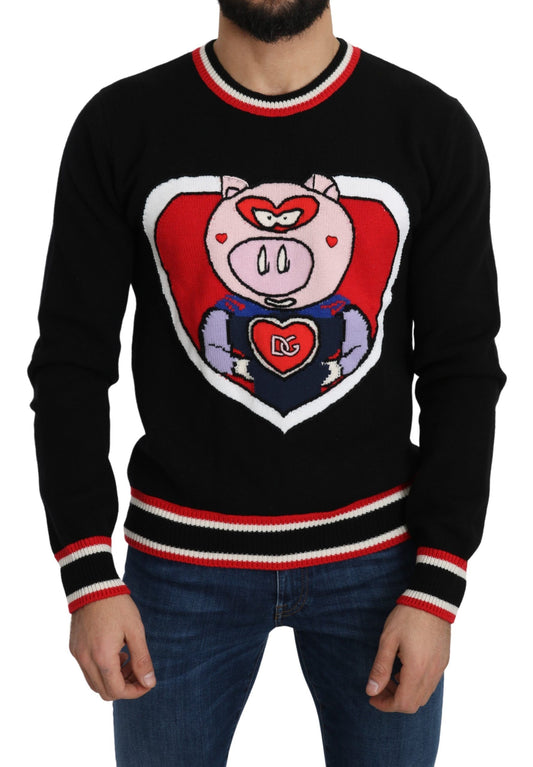 Dolce &amp; Gabbana Elegante suéter negro con cuello redondo de cachemira