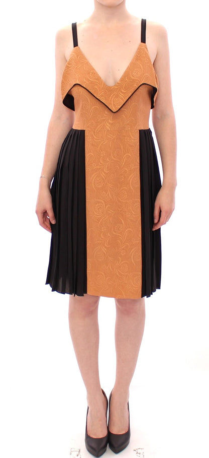 Robe fourreau sans manches en soie bronze et noire Filos