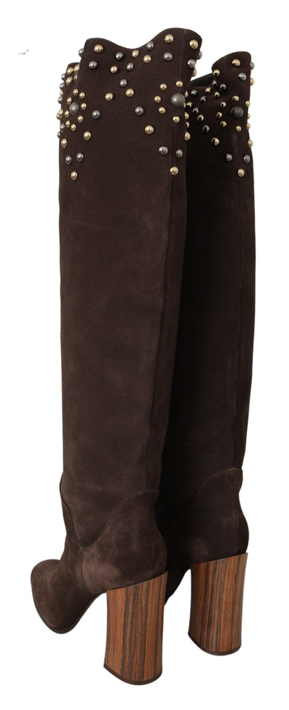 Dolce &amp; Gabbana - Bottes hauteur genou en daim cloutées - Marron