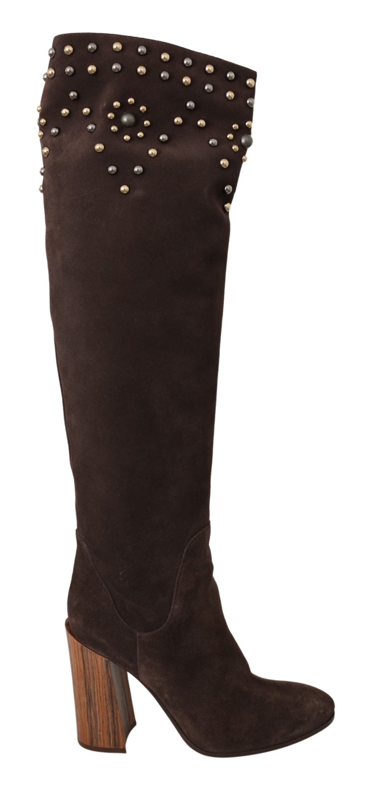 Dolce &amp; Gabbana - Bottes hauteur genou en daim cloutées - Marron