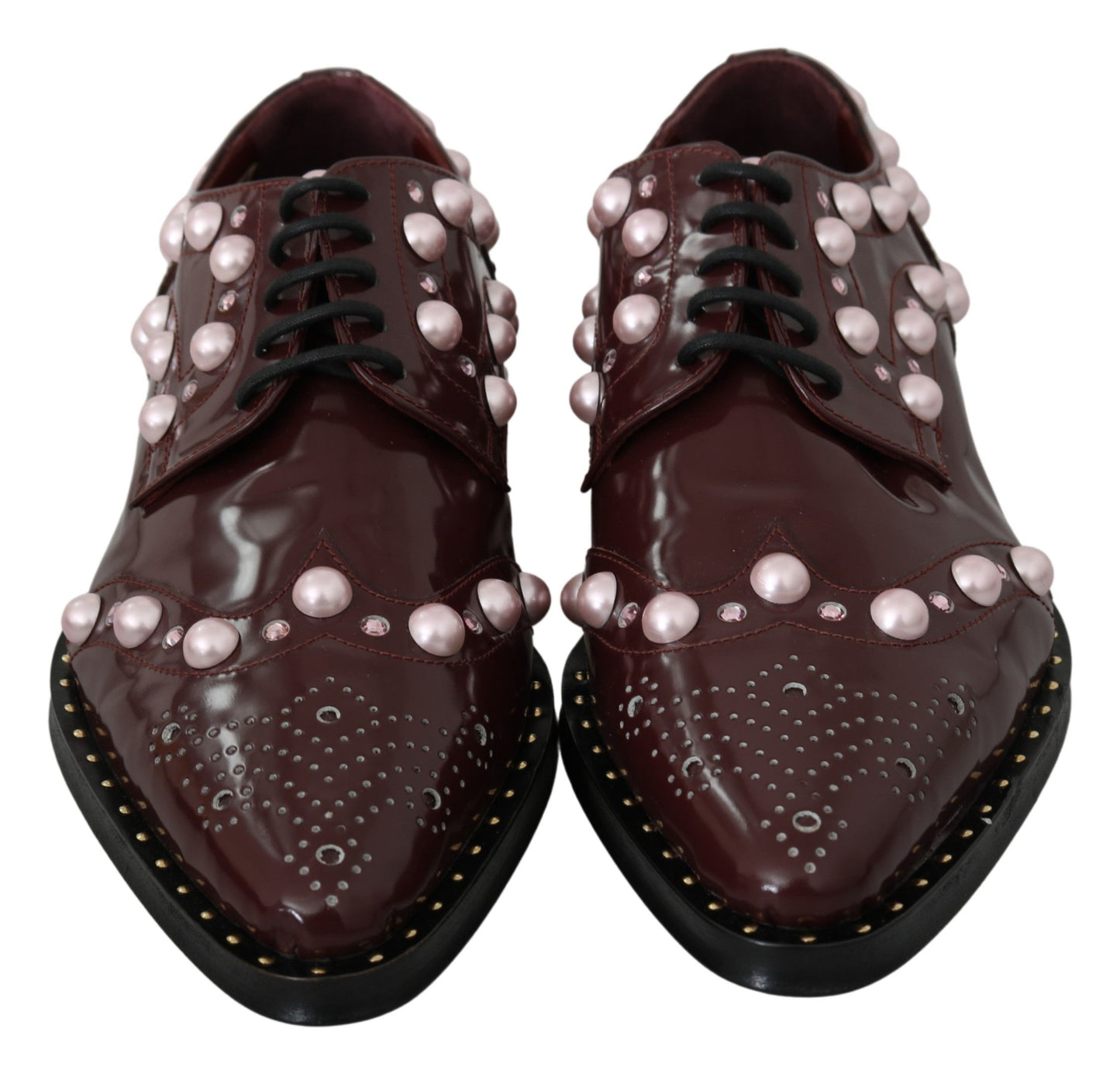 Chaussures plates à lacets bordeaux Dolce &amp; gabbana avec perles et cristaux