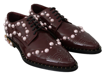 Chaussures plates à lacets bordeaux Dolce &amp; gabbana avec perles et cristaux