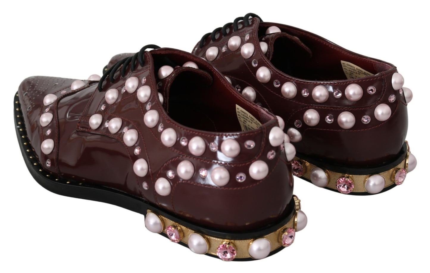 Chaussures plates à lacets bordeaux Dolce &amp; gabbana avec perles et cristaux