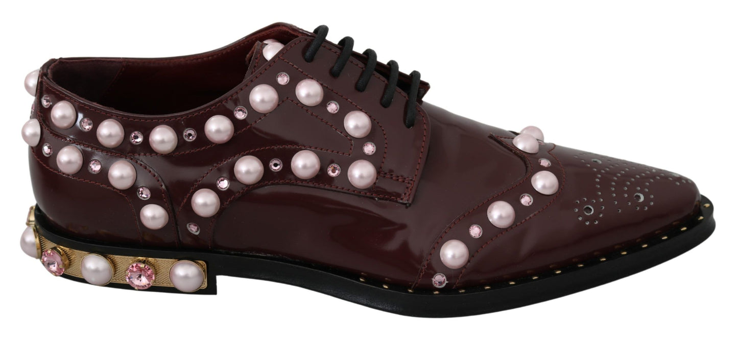 Chaussures plates à lacets bordeaux Dolce &amp; gabbana avec perles et cristaux