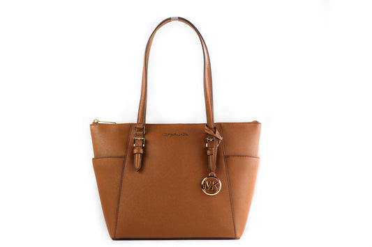 Michael Kors Charlotte Signature - Bolso de mano de piel con cremallera superior grande