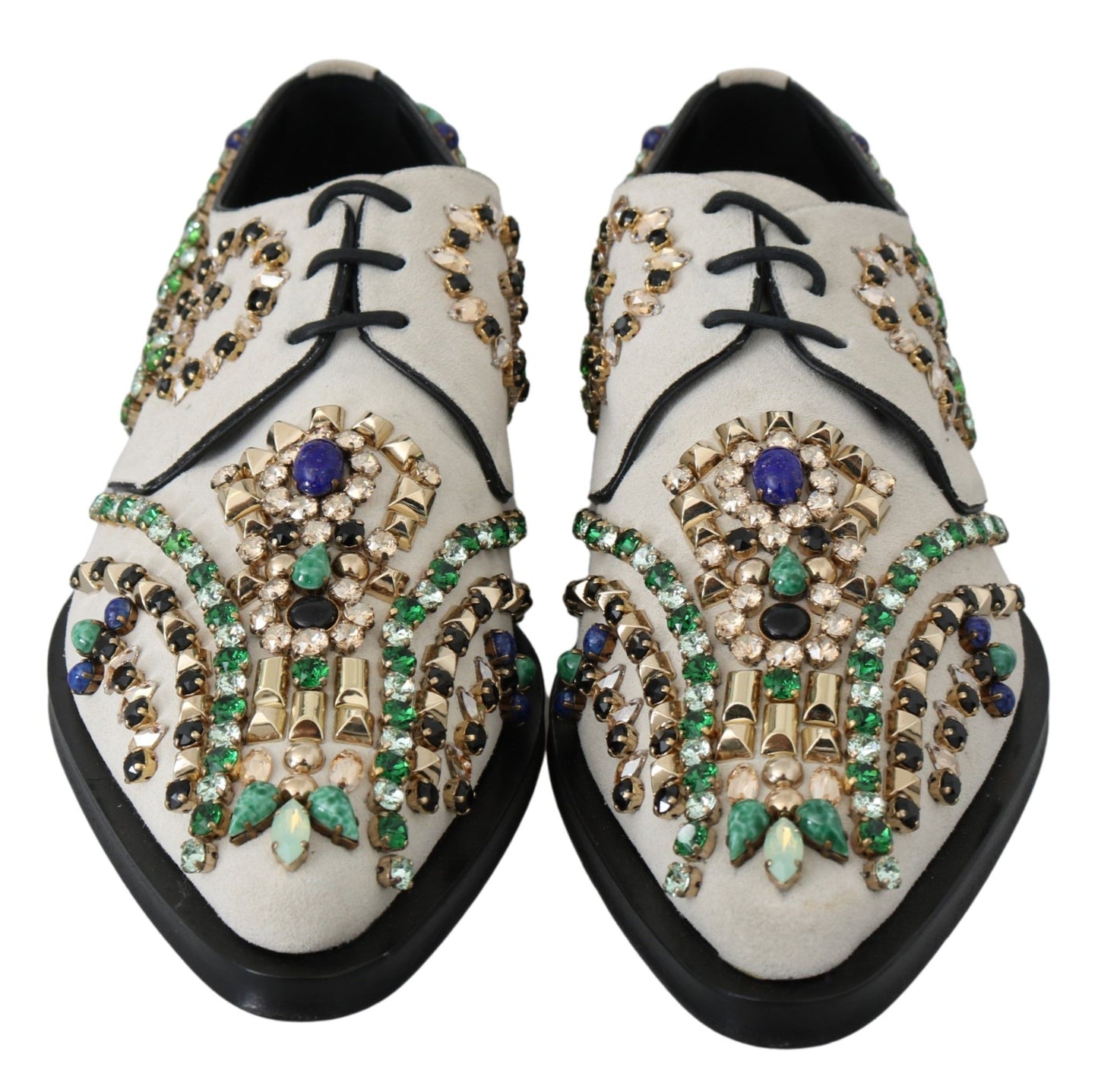 Dolce &amp; gabbana chaussures plates en daim blanc avec cristaux