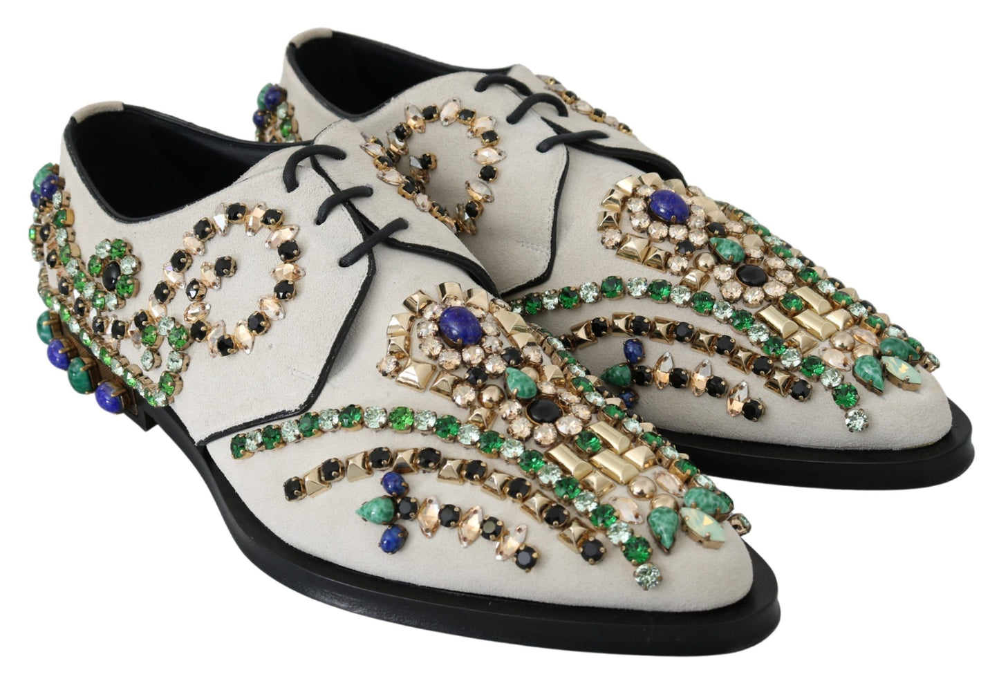 Dolce &amp; gabbana chaussures plates en daim blanc avec cristaux