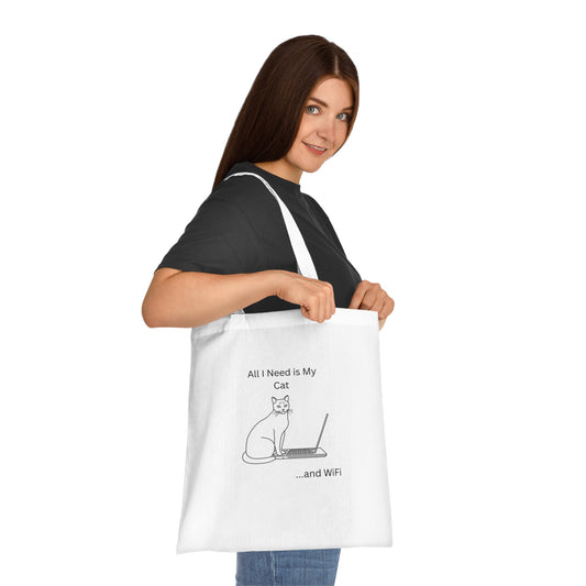 Cat Lover Cotton Tote Bag - 'All I Need is My Cat and WiFi'