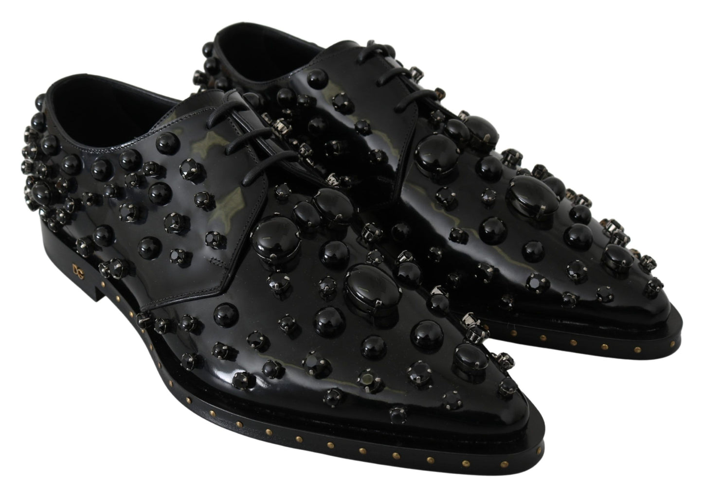 Chaussures habillées en cuir cristal noir Dolce &amp; Gabbana