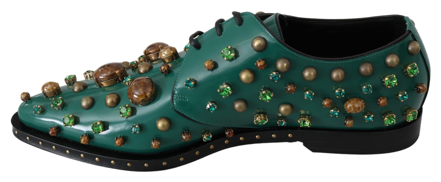 Chaussures habillées en cuir émeraude Dolce &amp; Gabbana avec détails en cristal