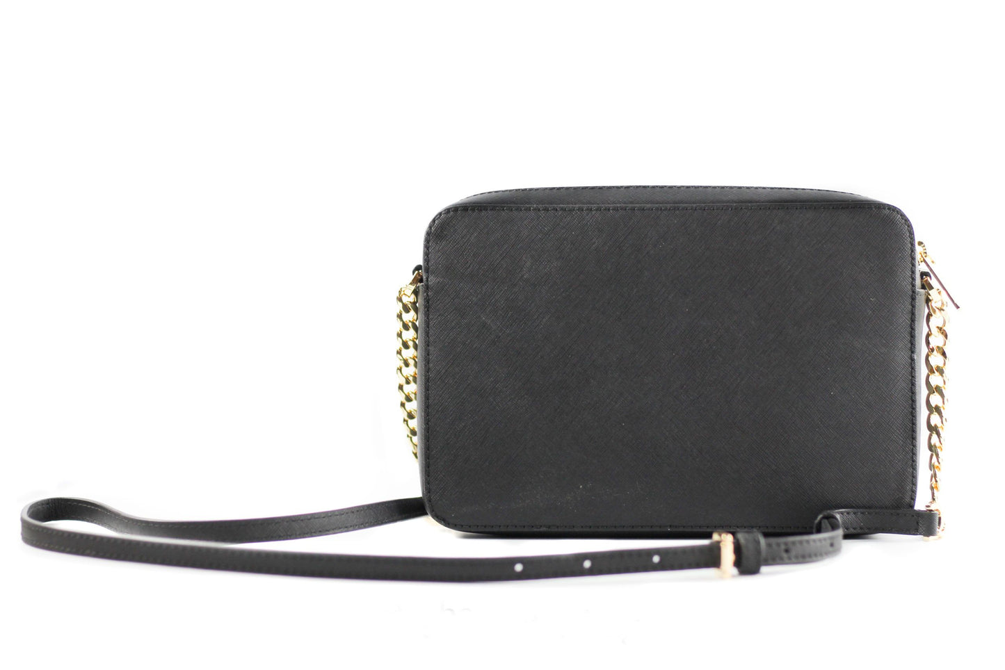 Michael Kors Jet Set Bolso bandolera grande de piel Saffiano East West (hardware negro sólido/dorado)