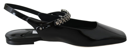 Jimmy Choo chaussures plates vernies noires avec accents de cristaux