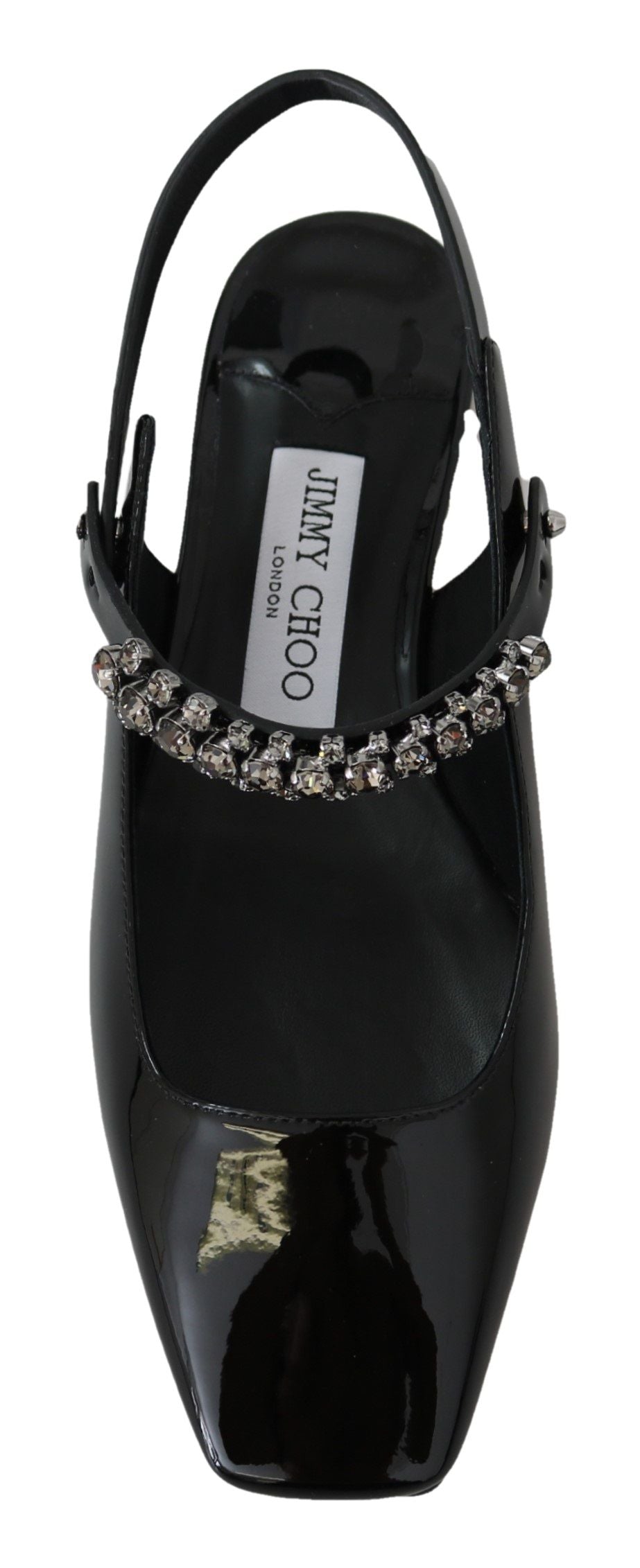 Jimmy Choo chaussures plates vernies noires avec accents de cristaux