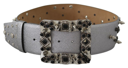 Dolce &amp; Gabbana superbe ceinture en cuir argenté ornée de cristaux