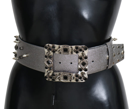 Dolce &amp; Gabbana superbe ceinture en cuir argenté ornée de cristaux