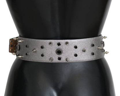 Dolce &amp; Gabbana superbe ceinture en cuir argenté ornée de cristaux