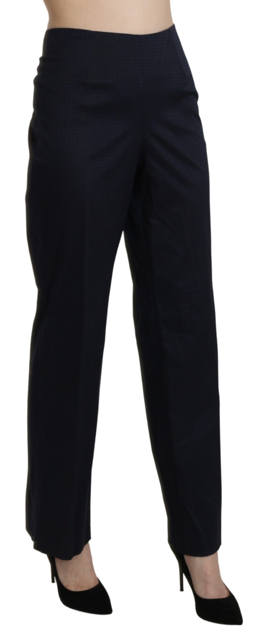 Bencivenga pantalon droit taille haute en coton bleu marine