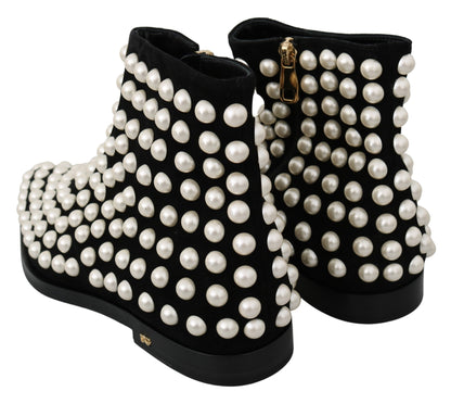 Bottines en daim noir Dolce &amp; gabbana avec perles