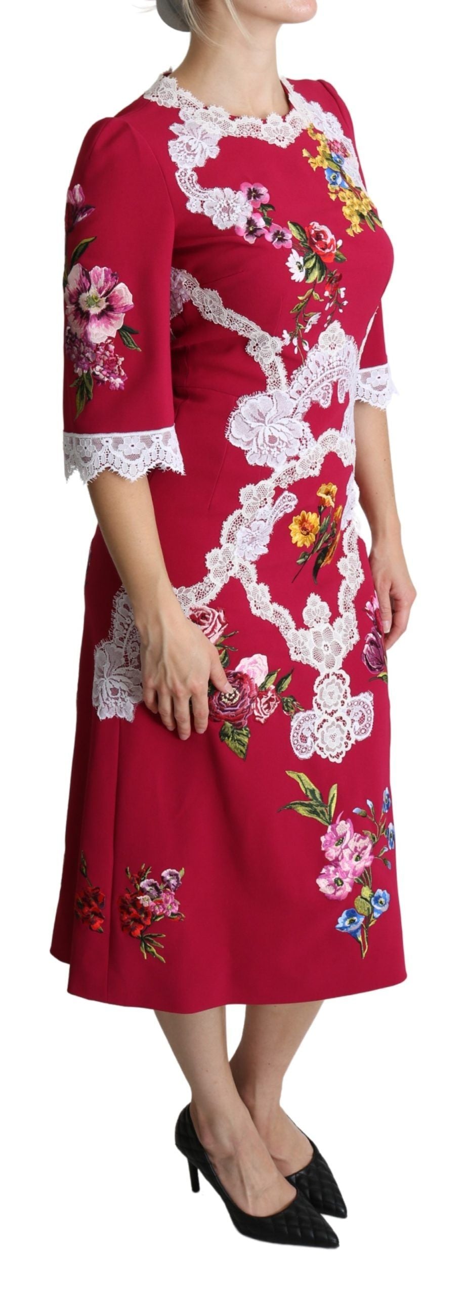 Dolce &amp; Gabbana - Robe fourreau midi à broderies florales