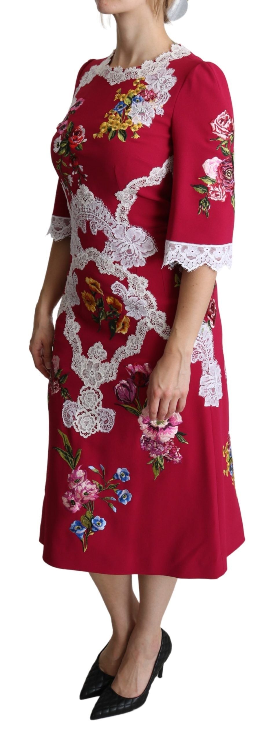 Dolce &amp; Gabbana - Robe fourreau midi à broderies florales