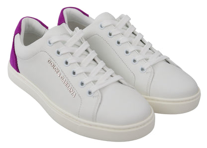 Baskets en cuir blanc Dolce &amp; Gabbana avec accents violets