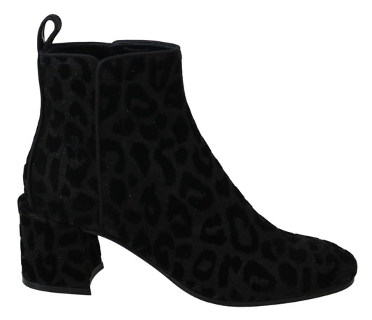 Dolce &amp; gabbana bottes courtes noires à imprimé léopard