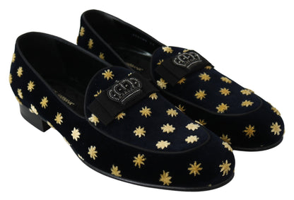 Dolce &amp; gabbana mocassins à broderie couronne en velours