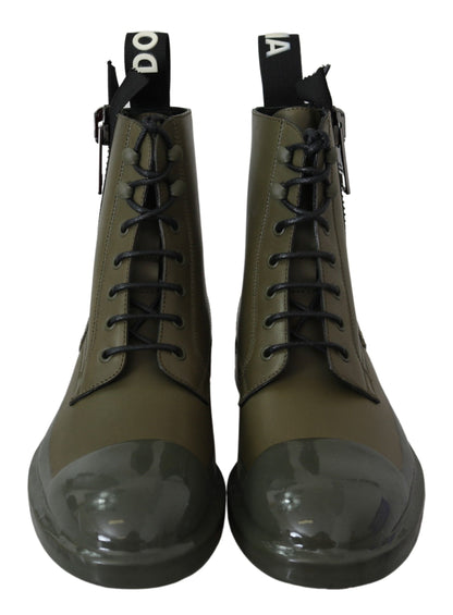 Bottines en cuir vert militaire Dolce &amp; gabbana